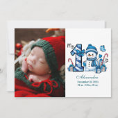 Blue Snowman foto eerste kerst Feestdagenkaart (Voorkant)
