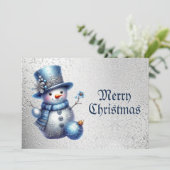 Blue Snowman Kerst Elegante Winter Feestdagenkaart (Staand voorkant)