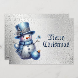 Blue Snowman Kerst Elegante Winter Feestdagenkaart