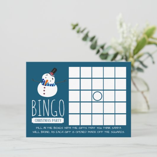 Blue Snowman, Kerstfeest Bingo Kaart (Staand voorkant)