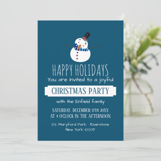 Blue Snowman, kerstfeest uitnodiging (Staand voorkant)