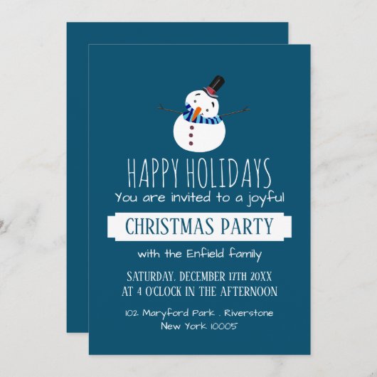 Blue Snowman, kerstfeest uitnodiging (Voorkant / Achterkant)