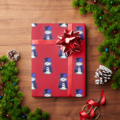 Blue Snowman Kerstmis Cadeaupapier