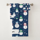 Blue Snowman-kerstpatroon met naam Bad Handdoek (Insitu)