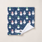 Blue Snowman-kerstpatroon met naam Bad Handdoek (Wasdoekje)