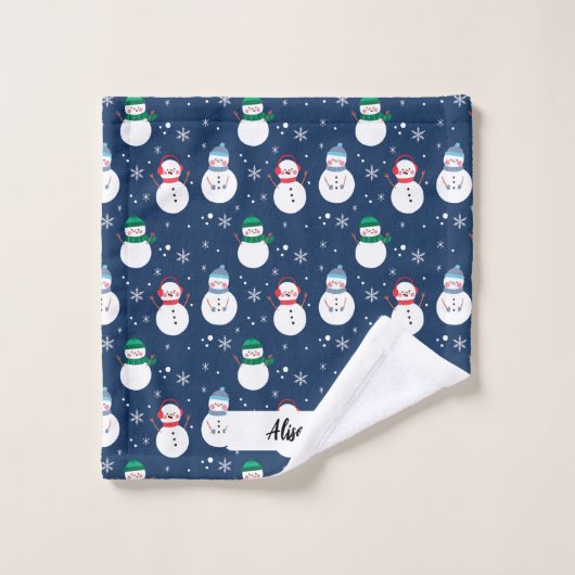 Blue Snowman-kerstpatroon met naam Bad Handdoek (Wasdoekje)