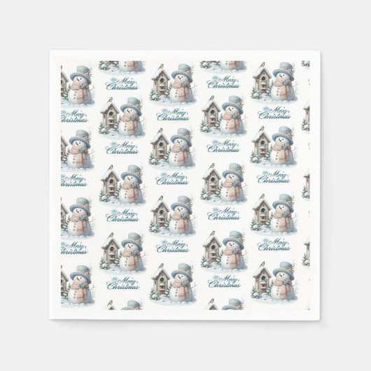 Blue Snowman Napkin Servet (Voorkant)