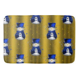 Blue Snowman op Gold Kerstmis Badmat