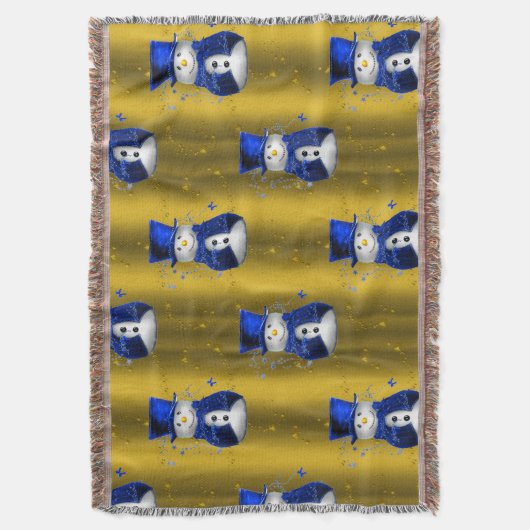 Blue Snowman op Gold Kerstmis Deken (Voorkant Verticaal)