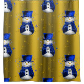 Blue Snowman op Gold Kerstmis Douchegordijn (Voorkant)