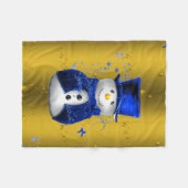 Blue Snowman op Gold Kerstmis Fleece Deken (Voorkant (Horizontaal))