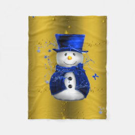 Blue Snowman op Gold Kerstmis Fleece Deken