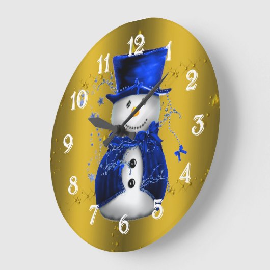 Blue Snowman op Gold Kerstmis Grote Klok (Hoek)