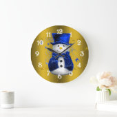 Blue Snowman op Gold Kerstmis Grote Klok (Huis)