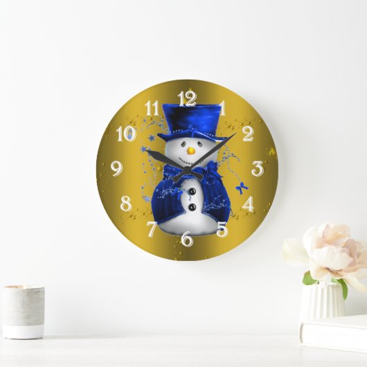 Blue Snowman op Gold Kerstmis Grote Klok (Huis)