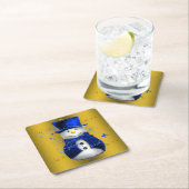 Blue Snowman op Gold Kerstmis Kartonnen Onderzetters (Insitu)