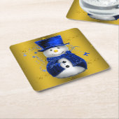 Blue Snowman op Gold Kerstmis Kartonnen Onderzetters (Schuin)