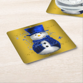 Blue Snowman op Gold Kerstmis Kartonnen Onderzetters