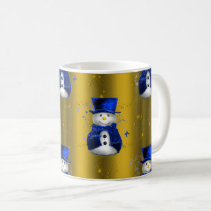 Blue Snowman op Gold Kerstmis Koffiemok