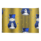 Blue Snowman op Gold Kerstmis Kussensloop (Achterkant)