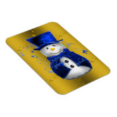 Blue Snowman op Gold Kerstmis Magneet (Rechterzijde)