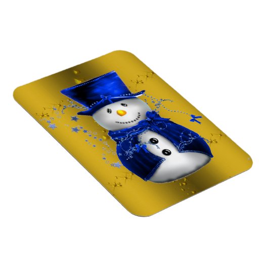 Blue Snowman op Gold Kerstmis Magneet (Rechterzijde)