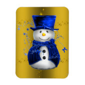 Blue Snowman op Gold Kerstmis Magneet (Verticaal)