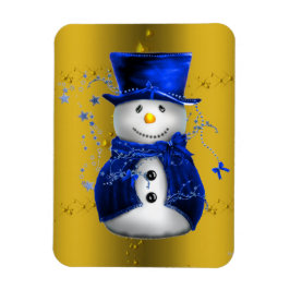 Blue Snowman op Gold Kerstmis Magneet