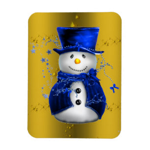 Blue Snowman op Gold Kerstmis Magneet