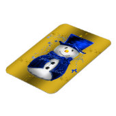 Blue Snowman op Gold Kerstmis Magneet (Linkerzijde)
