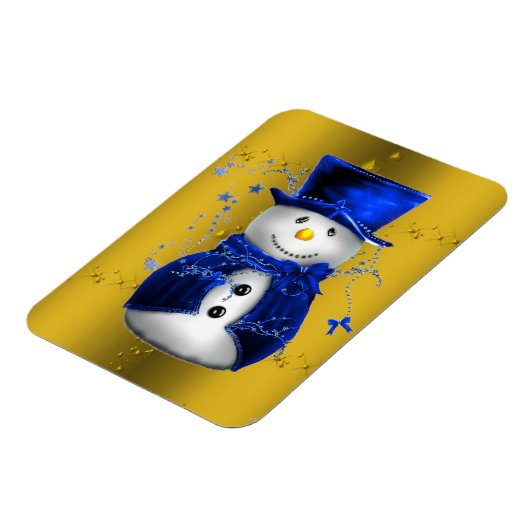 Blue Snowman op Gold Kerstmis Magneet (Linkerzijde)