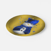 Blue Snowman op Gold Kerstmis Papieren Bordje (Gekanteld)