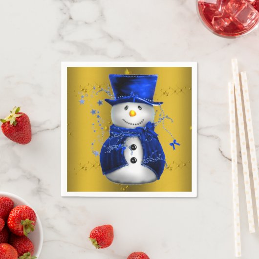 Blue Snowman op Gold Kerstmis Servetten (Insitu)