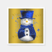 Blue Snowman op Gold Kerstmis Servetten (Voorkant)