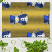 Blue Snowman op Gold Kerstmis Theedoek (Gevouwen)