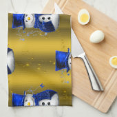 Blue Snowman op Gold Kerstmis Theedoek (Quarter Fold)