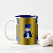 Blue Snowman op Gold Kerstmis
