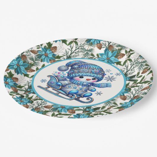 Blue Snowman Papieren Bordje (Gekanteld)