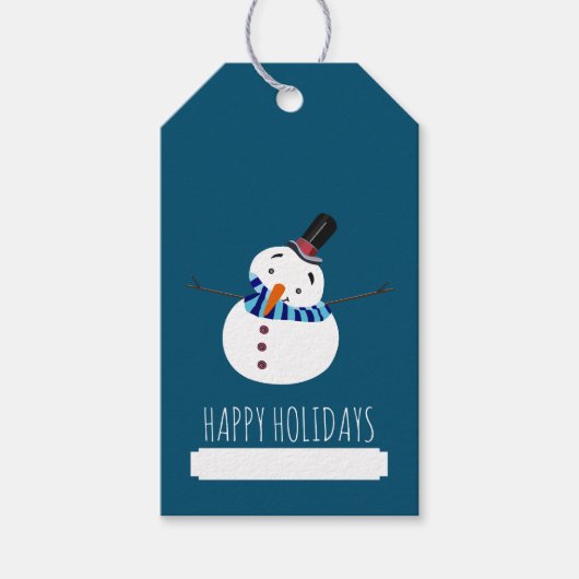 Blue Snowman Prettige feestdagen Cadeaulabel (Voorkant)
