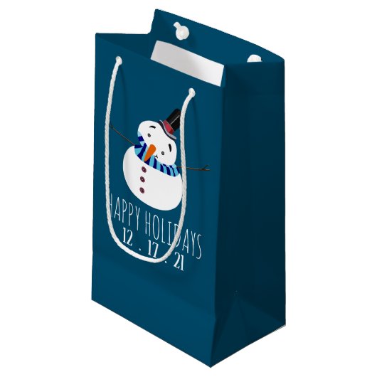 Blue Snowman Prettige feestdagen Klein Cadeauzakje (Voorkant Gekanteld)
