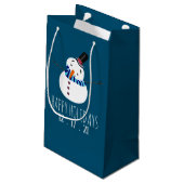 Blue Snowman Prettige feestdagen Klein Cadeauzakje (Achterkant Gekanteld)