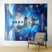 Blue Snowman Snowflakes Holiday Backdrop Wandkleed (In Situ (horizontaal))