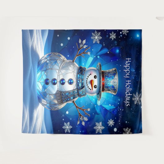 Blue Snowman Snowflakes Holiday Backdrop Wandkleed (Voorkant (horizontaal))