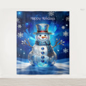 Blue Snowman Snowflakes Holiday Backdrop Wandkleed (Voorkant)