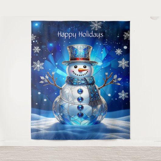 Blue Snowman Snowflakes Holiday Backdrop Wandkleed (Voorkant)