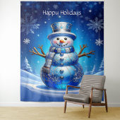 Blue Snowman Snowflakes Holiday Backdrop Wandkleed (In situ)