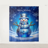 Blue Snowman Snowflakes Holiday Backdrop Wandkleed (Voorkant)