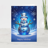 Blue Snowman Snowflakes Holiday Card Kaart (Voorkant)