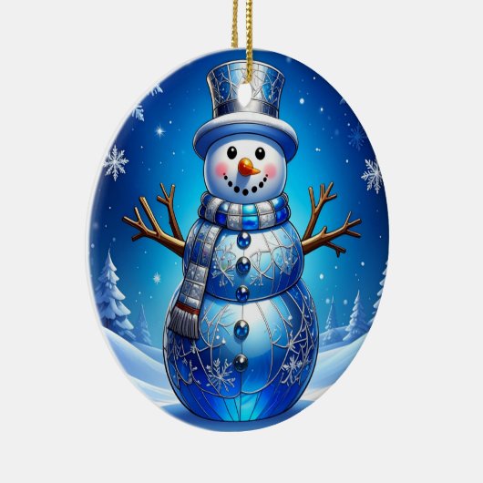 Blue Snowman Snowflakes Holiday Ornament (Rechts)