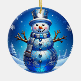 Blue Snowman Snowflakes Holiday Ornament
